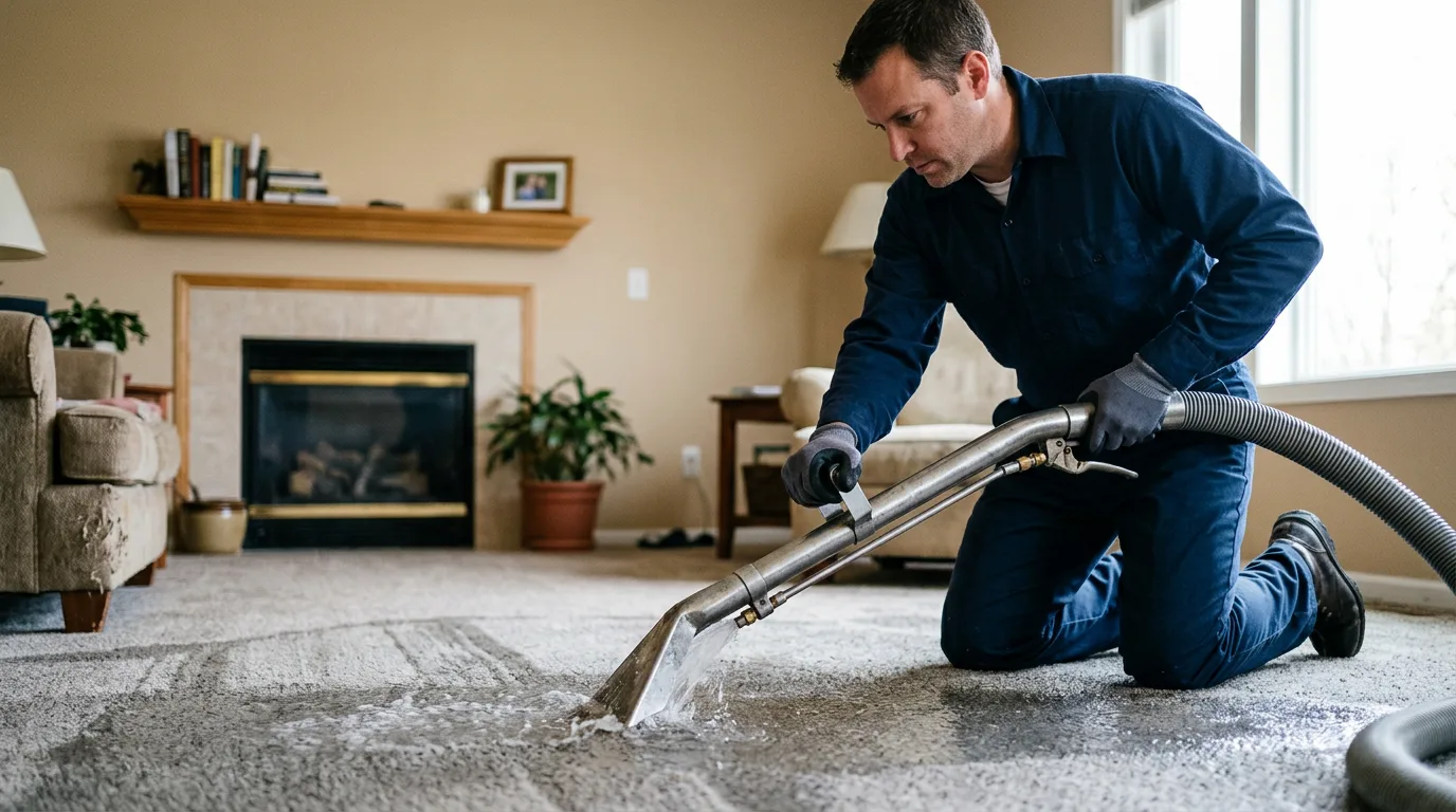 Water damage restoration technician working near Robinson, KS
